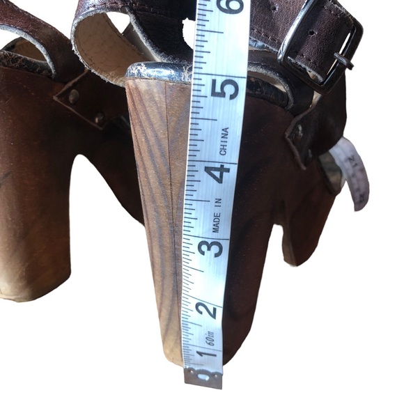 Bed Stu Marilyn Platform Heels Size 7 Leather Distressed Black Tan Teak - Picture 9 of 14